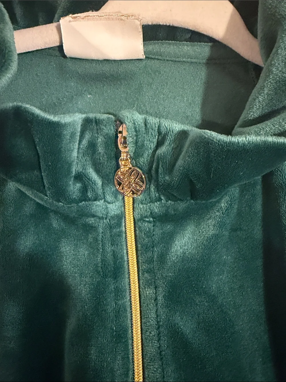 Lilly Pulitzer Emerald Green Velvet Pullover with Gold Tone Zipper
